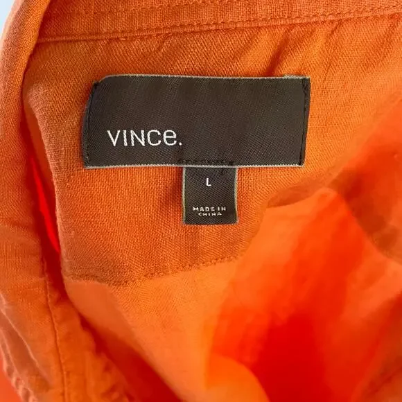 Vince Men's 100% Linen Orange Button Down Shirt Size L - Picture 7 of 9